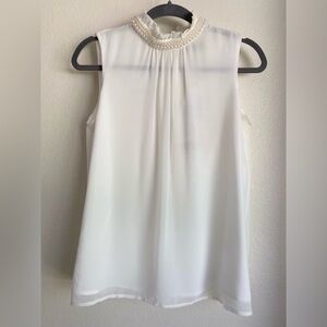 KARL LAGERFELD Faux Pearl Collar Sleeveless Blouse